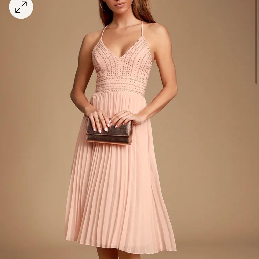 Lulu’s Blush Pink Beaded and Embroidered Midi Dress